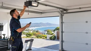 Technician setting up garage door automation at a Garden Route home