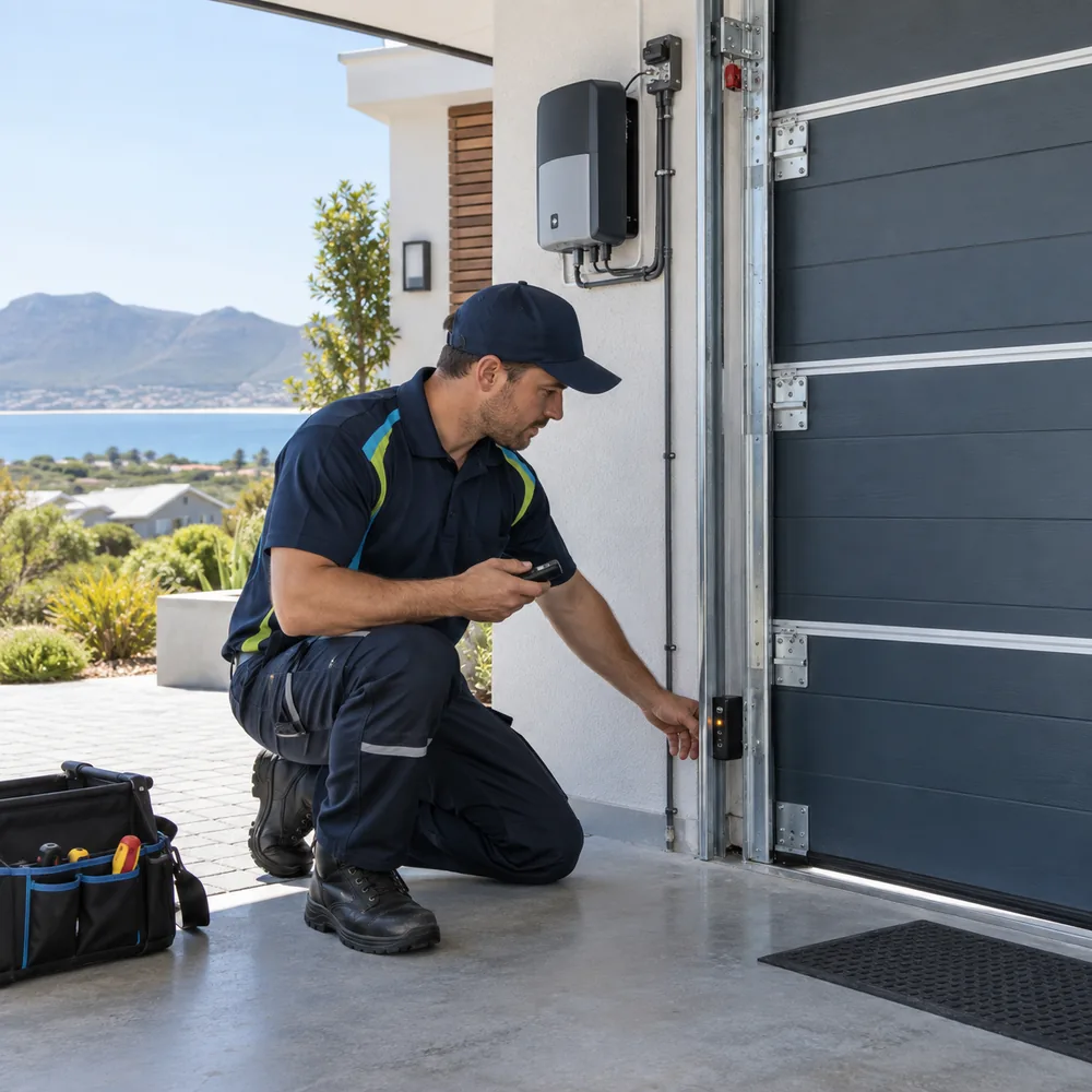Garage door remote controls and safety sensors being commissioned