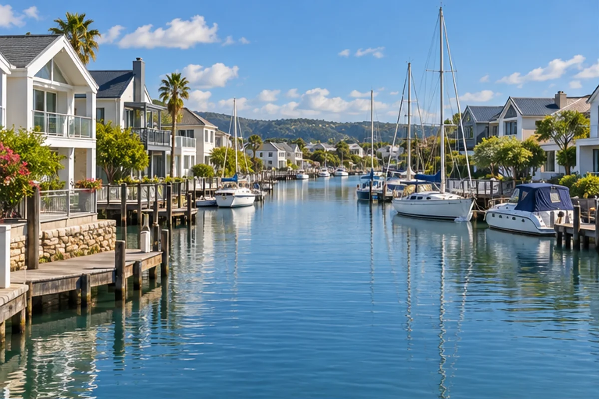 Landscape and properties in Thesen Island, Knysna